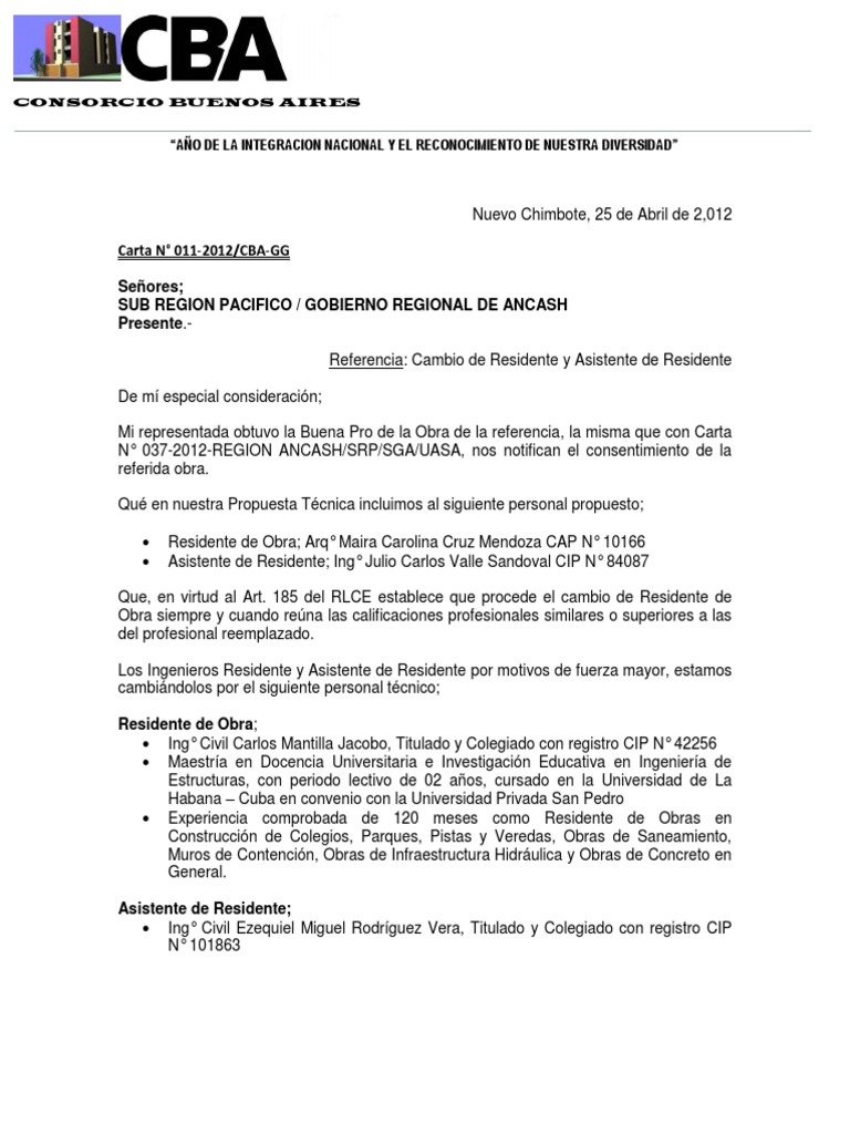 Carta Cambio de Residente  Buenos Aires  Universidad