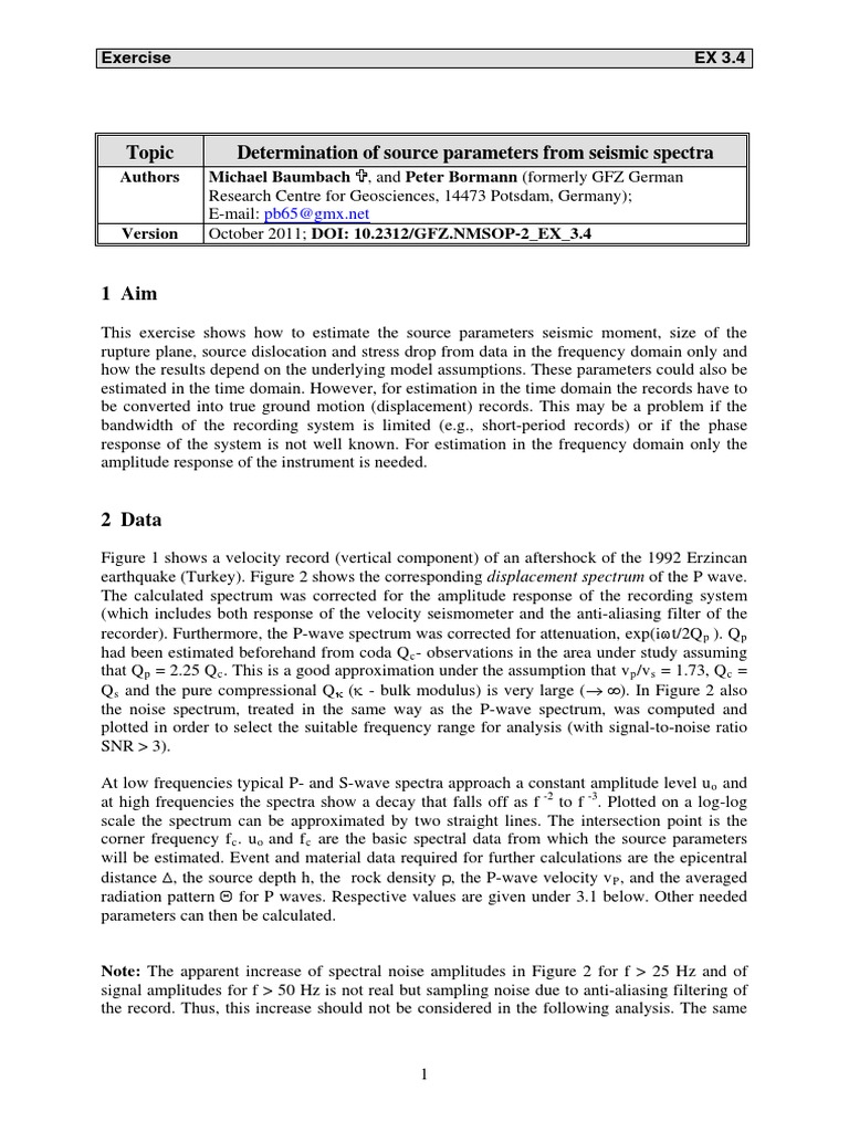 Seismic Source Parameter Estimation | PDF