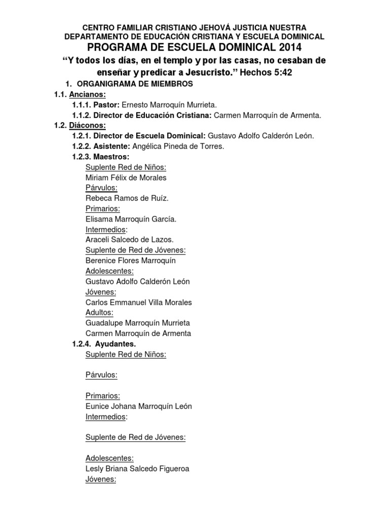 Programa de Escuela Dominical | Descargar gratis PDF | Escuela ...