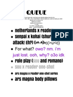 Netherlands X Reader Senpai X Kohai (Shura Attack! Eh?) ( - ) C ( U C) For What? Role Play (And Romano) Ars Magna Body Pillows
