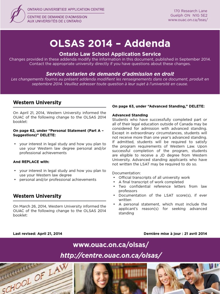OLSAS 2014 - Addenda: Ontario Law School Application Service | PDF ...