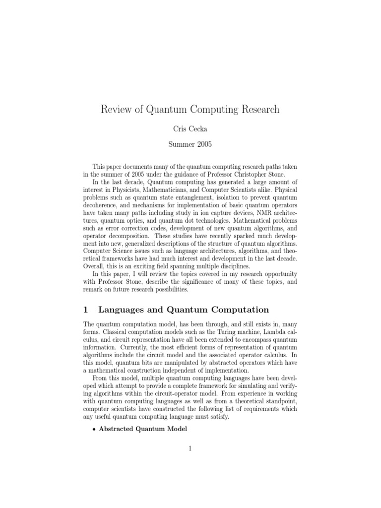 Quantum Computing Research Summary | PDF | Quantum Computing | Matrix ...