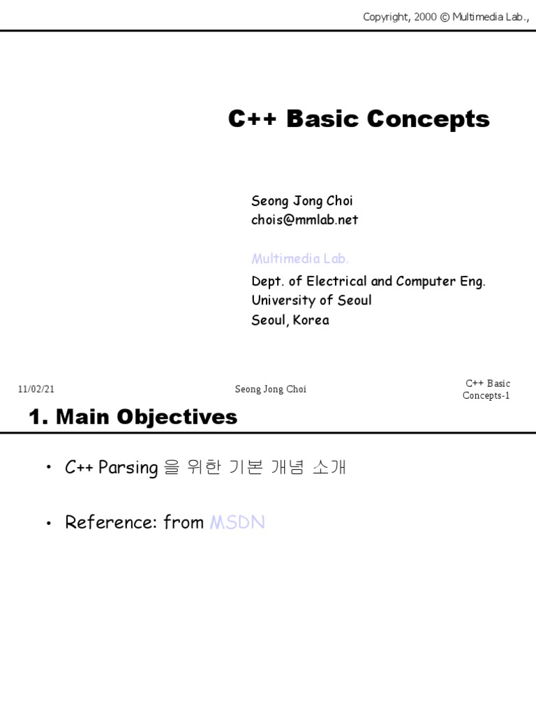 C++ Basic Concepts: Seong Jong Choi | PDF | Scope (Computer Science ...