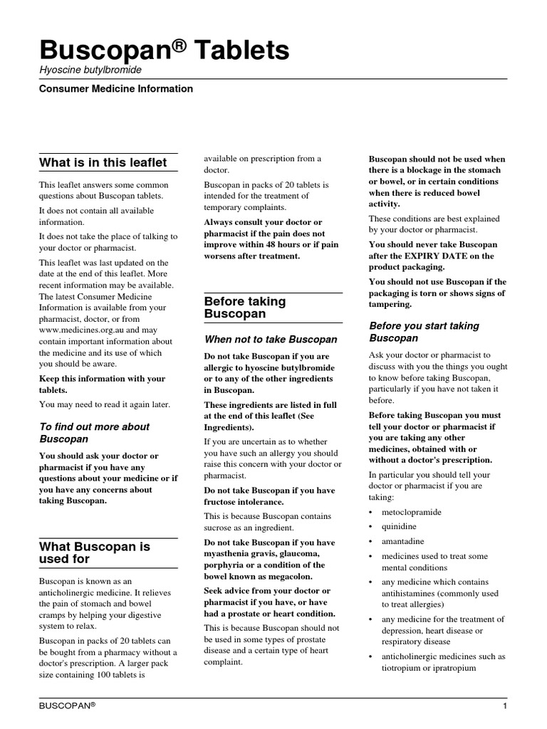 Buscopan PDF Breastfeeding Tablet (Pharmacy)
