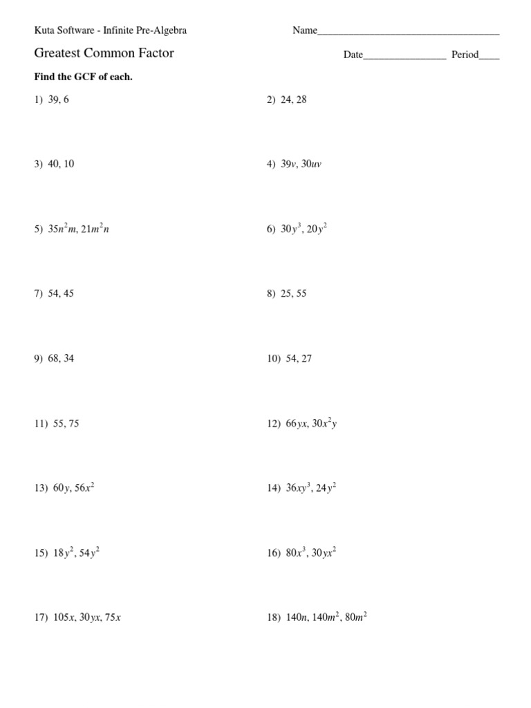 Greatest Common Factor Worksheet Onlineworksheet.my.id
