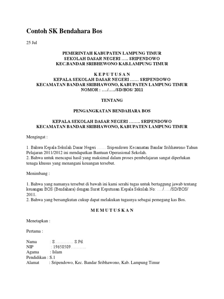 Contoh Sk Struktur Organisasi Sekolah Dasar Berbagi Struktur