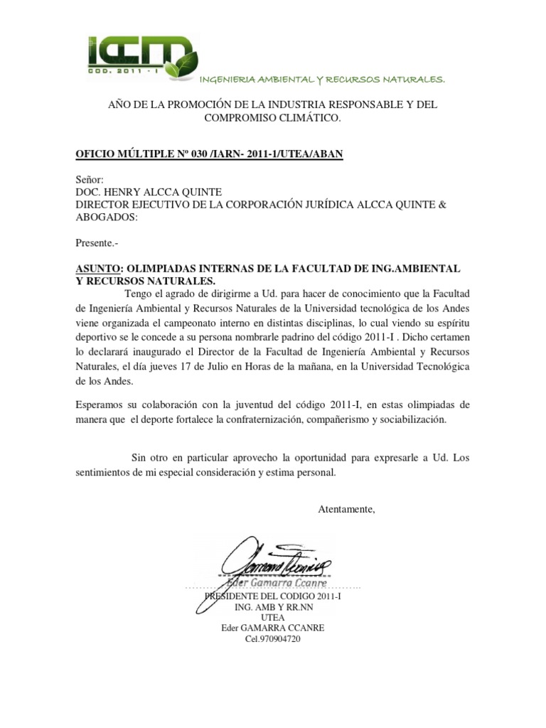 Oficio Para Padrino 2014