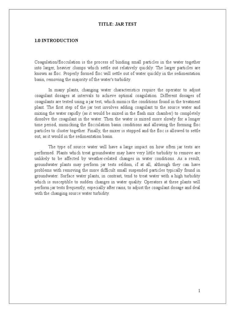 Jar Test Lab Report Descargar gratis PDF Colloid Chemistry