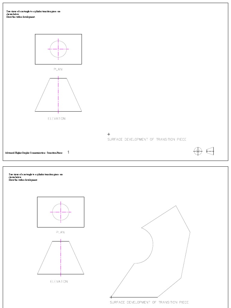 Two Views of A Rectangle To A Cylinder Transition Piece Are Shown Below ...