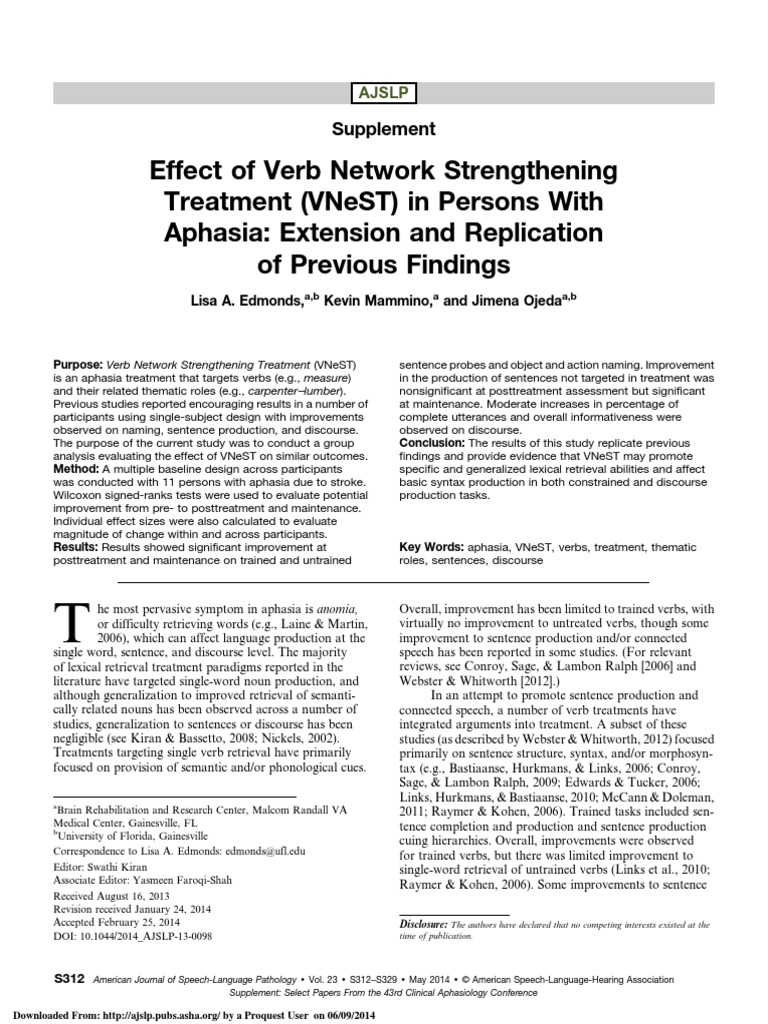 Effect of Verb Network Strengthening PDF Aphasia Lexical Semantics