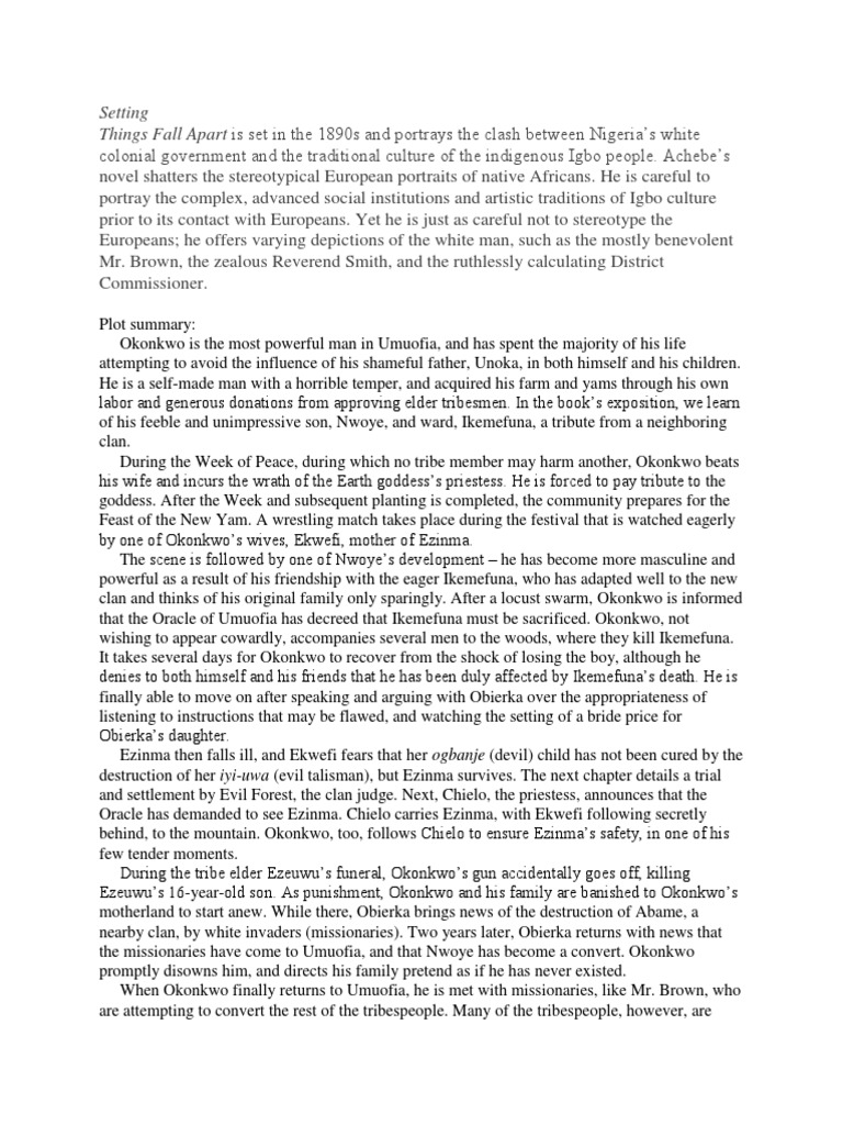 Setting Things Fall Apart Is Set in The 1890s and Portrays The Clash Between Nigeria's White PDF