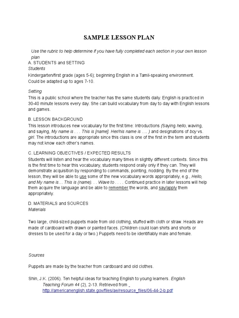Lesson Plan Sample-1 | PDF