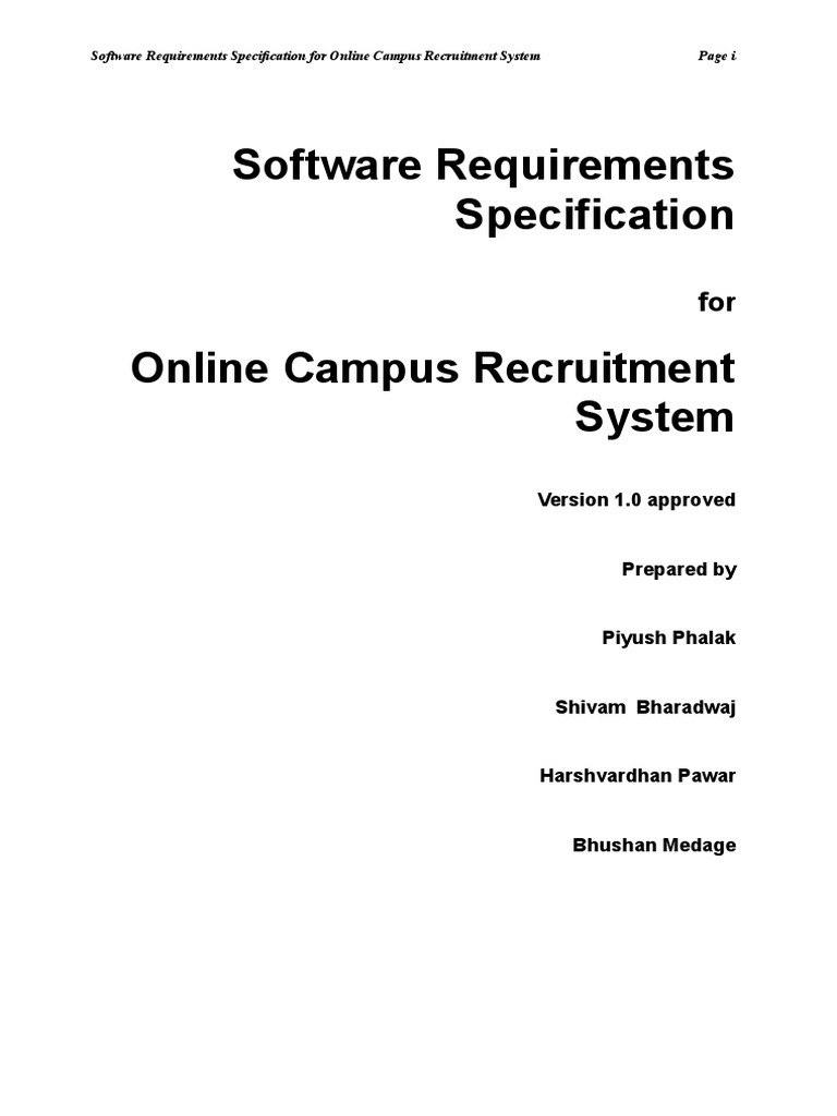 SRS For Online Campus Recruitment System | PDF | Databases 