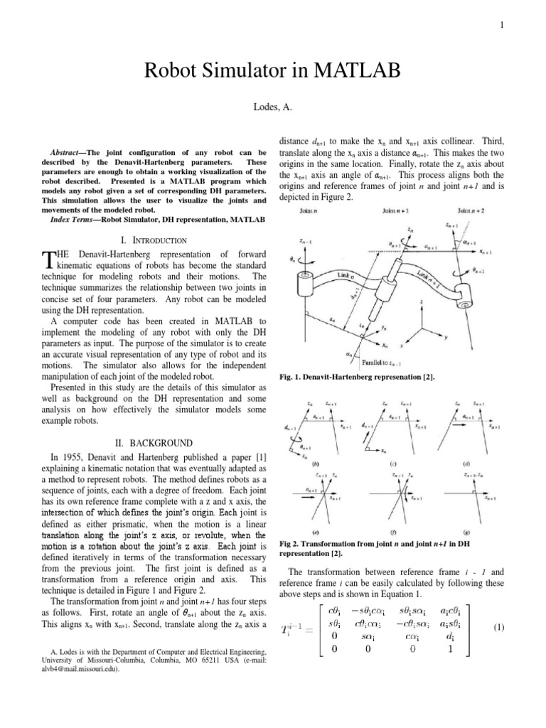 MATLAB Robot Simulation with DH Parameters | PDF | Simulation | Areas ...
