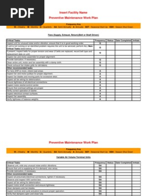 Operations and Maintenance Preventive Maintenance Checklists
