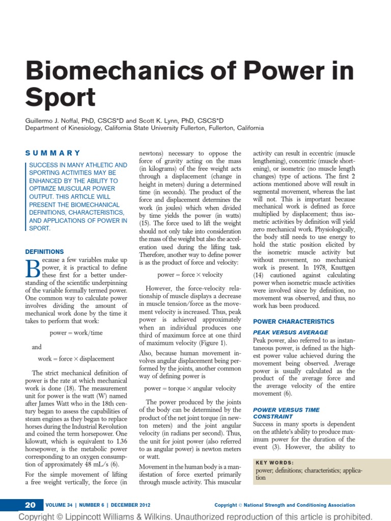 Biomechanics of Power in Sport | PDF | Science & Mathematics
