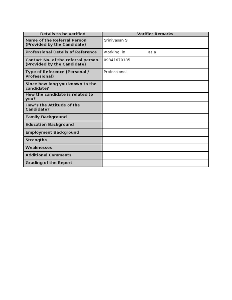 Professional Reference Verification Details | PDF