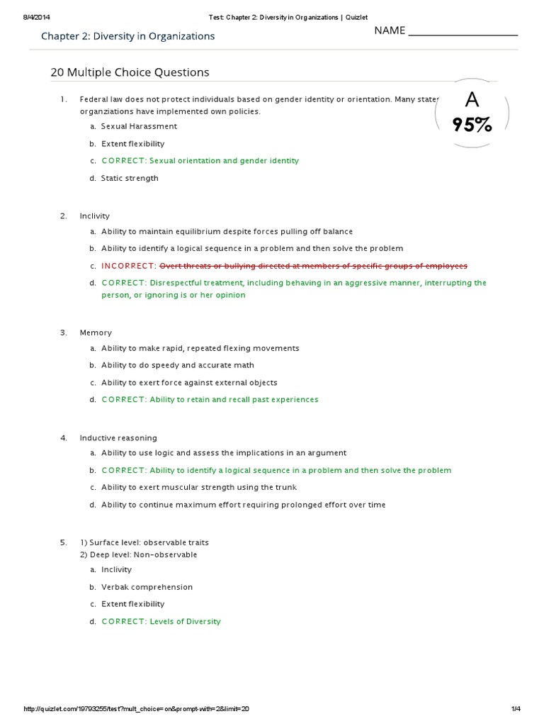Test Chapter 2 Diversity in Organizations Quizlet Pdfmutiple