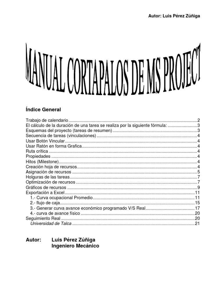 Manual de MS Project para Cortapalos | PDF | Microsoft Excel | Ventana ...