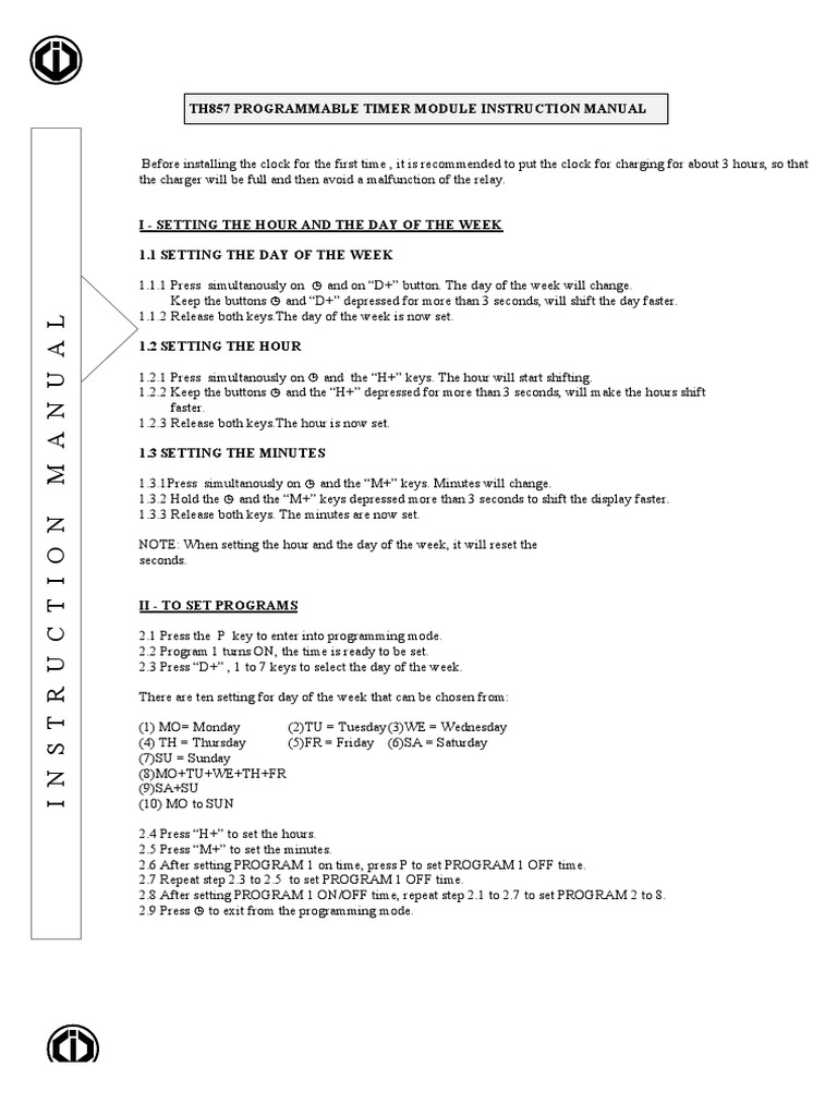 Th857 Programmable Timer Module Instruction Manual | PDF | Timer | Science