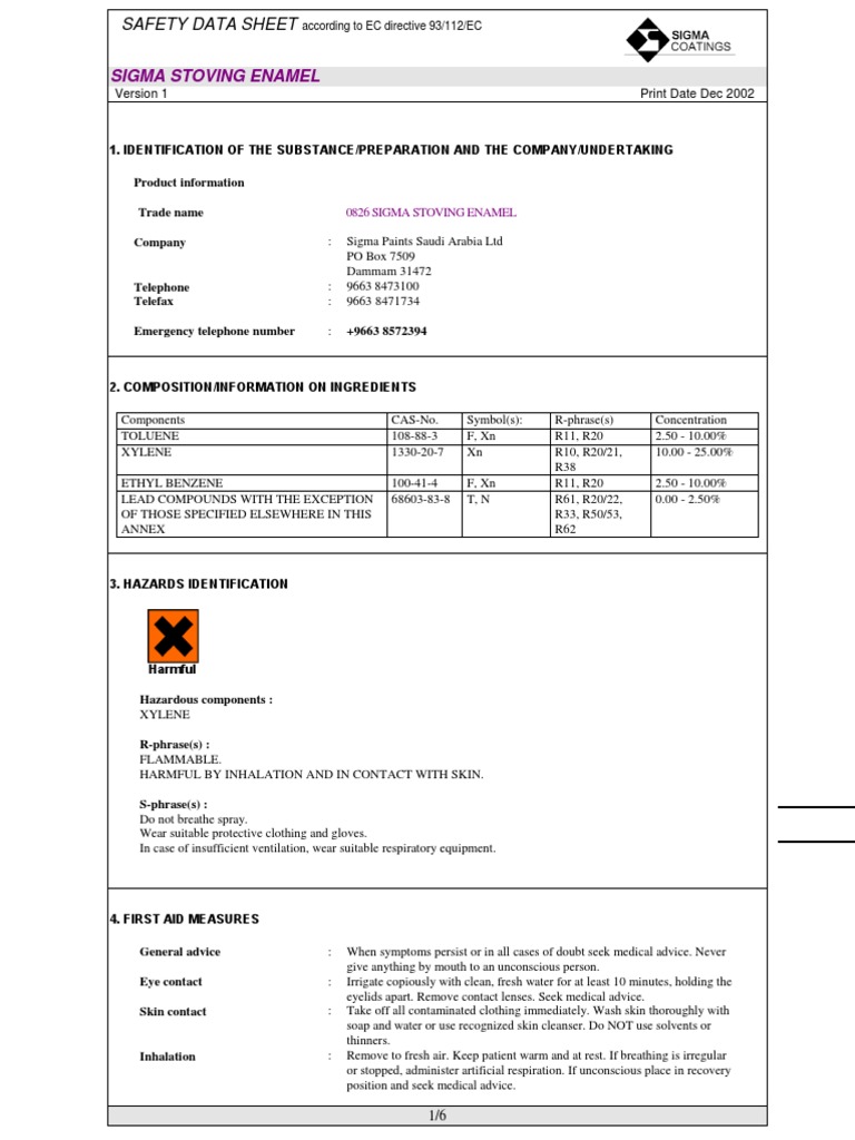Msds 0826 Sigma Stoving Enamel Carbon Dioxide Chemistry
