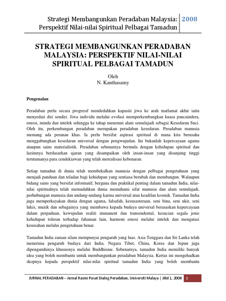 4 Strategi Membangunkan Peradaban Malaysia Perspektif Nilai Nilai Spiritual Pelbagai Tamadun Pdf