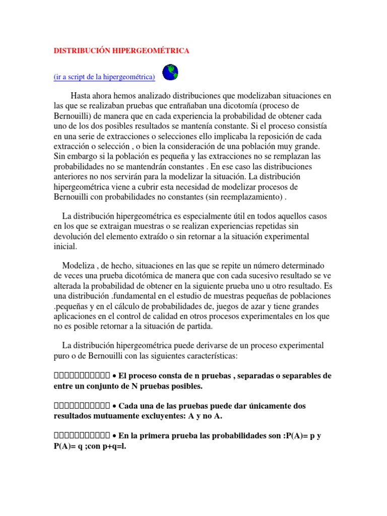 Distribución Hipergeométrica | PDF | Distribución de probabilidad ...