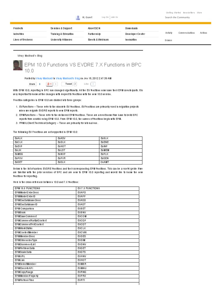 EPM 10.0 Functions Vs EVDRE 7.X Functions in BPC | PDF | Websites ...