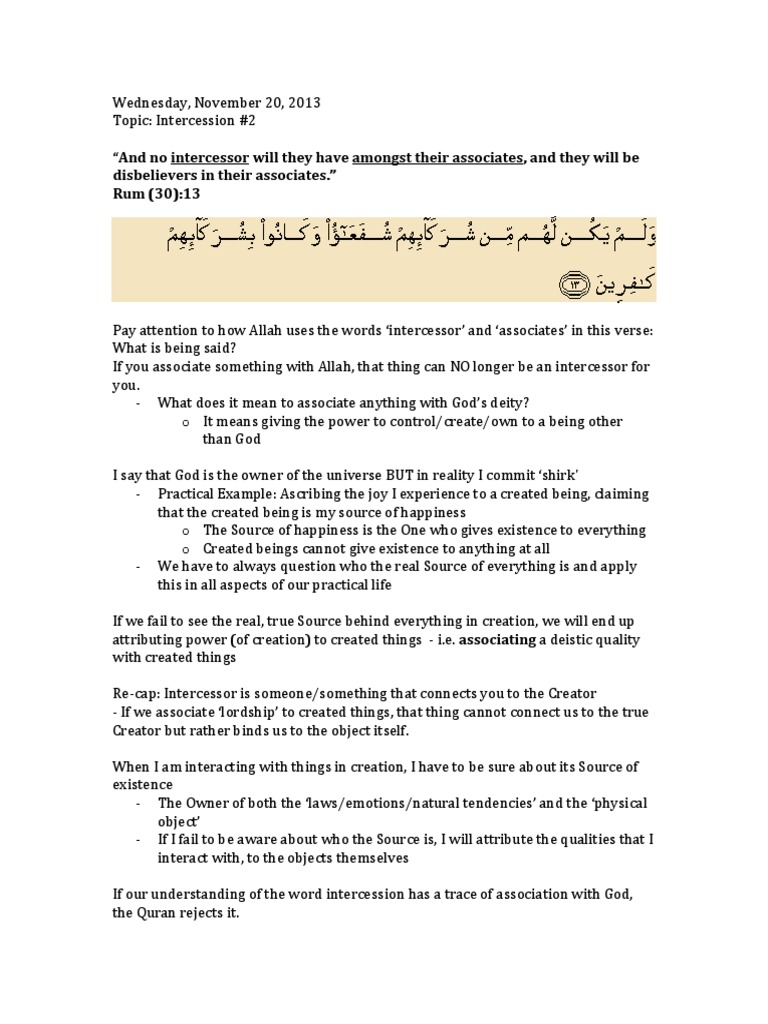 2013-11-20-Halaqa Notes-Intercession | PDF | Muhammad | Quran