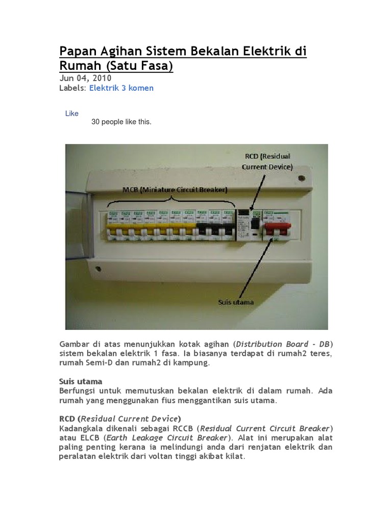 Papan Agihan Sistem Bekalan Elektrik Di Rumah Pdf