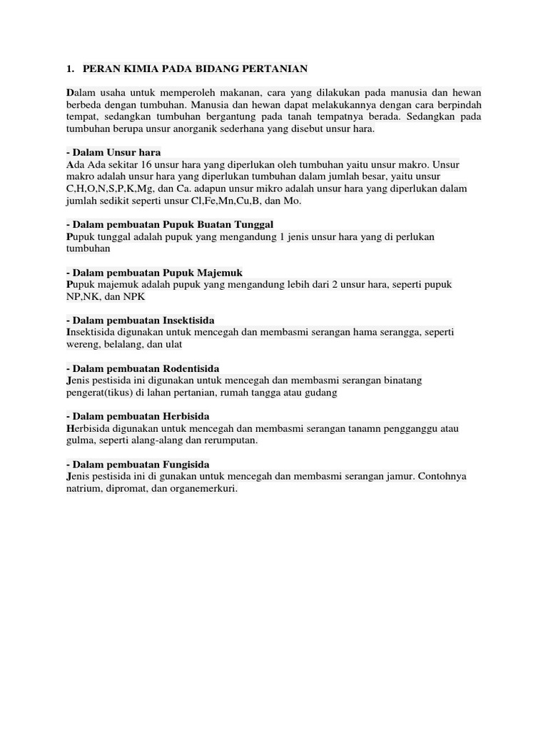 Peranan Ilmu Kimia Dalam Bidangpertanian