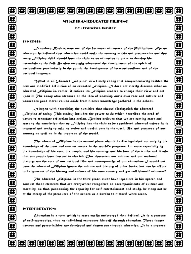 What is an educated filipino essay by francisco benitez picture