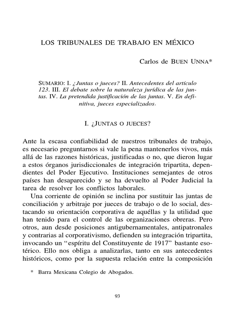 Los Tribunales De Trabajo En Mexico Pdf Juez Derecho Laboral