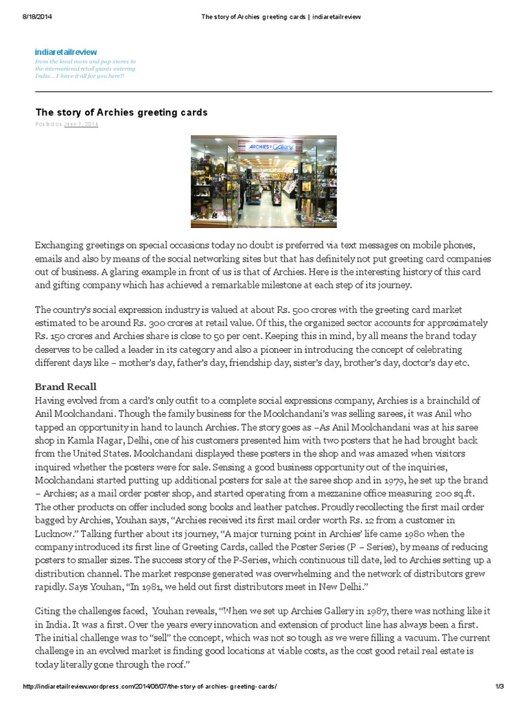 Archies Greeting Cards: A Success Story | PDF | Brand | Retail