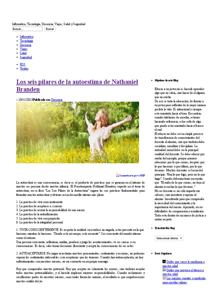 Los Seis Pilares de La Autoestima de Nathaniel Branden - Informatizarte ...