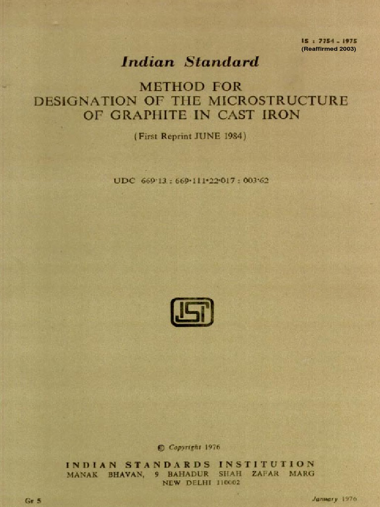 Is 7754 1975 | PDF | Cast Iron | Crystalline Solids
