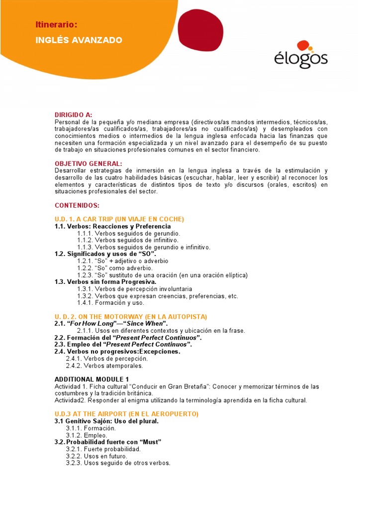 Inglés Financiero Avanzado Curso Completo Pdf Verbo Reglas