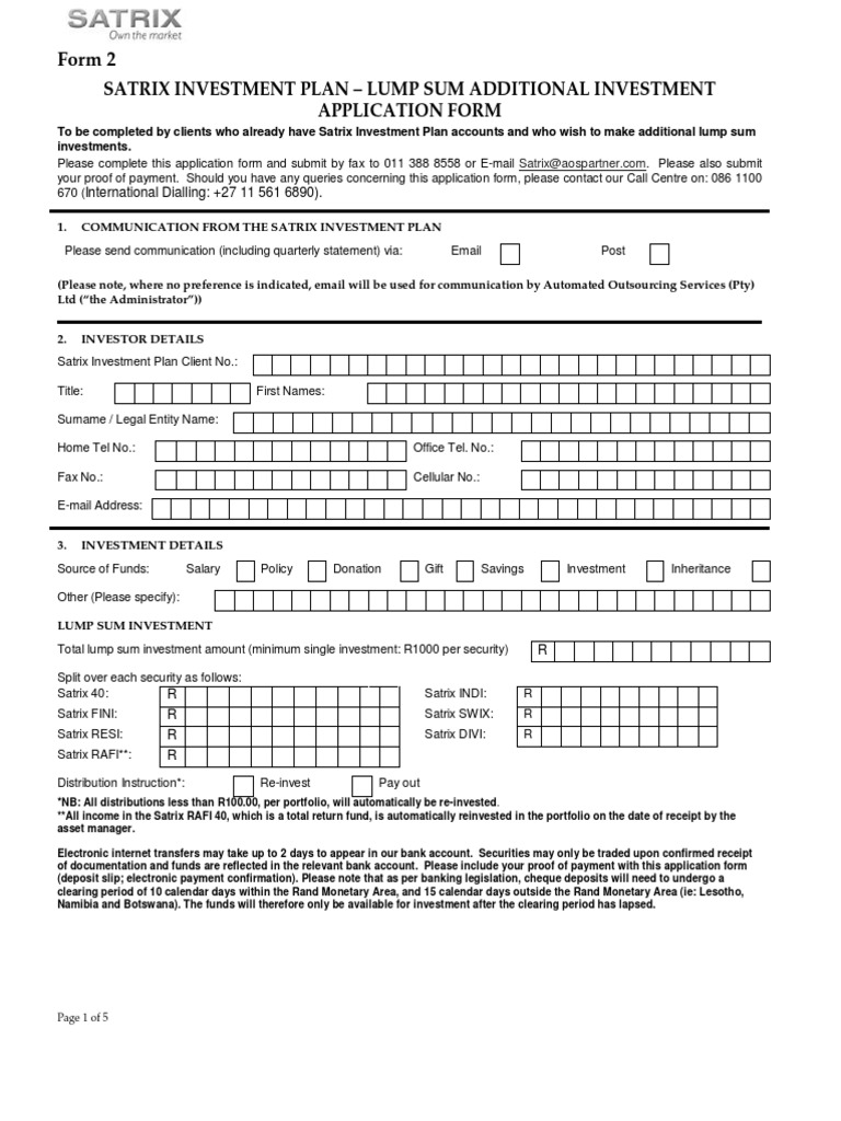 Satrix ETF Form 2 Additional Investments (Lump Sums Only) Aug 2013