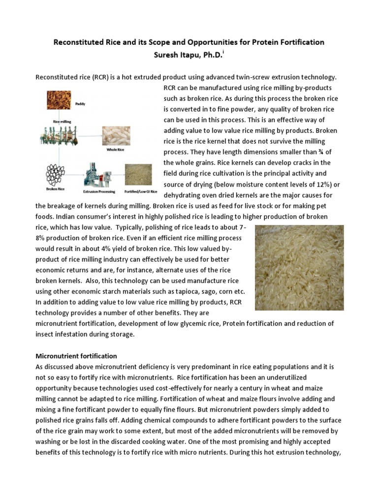 Reconstituted Rice: Scope & Benefits | PDF | Soybean | Rice