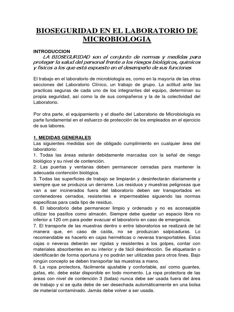 Bioseguridad en El Laboratorio de Microbiologia | PDF | Laboratorios ...