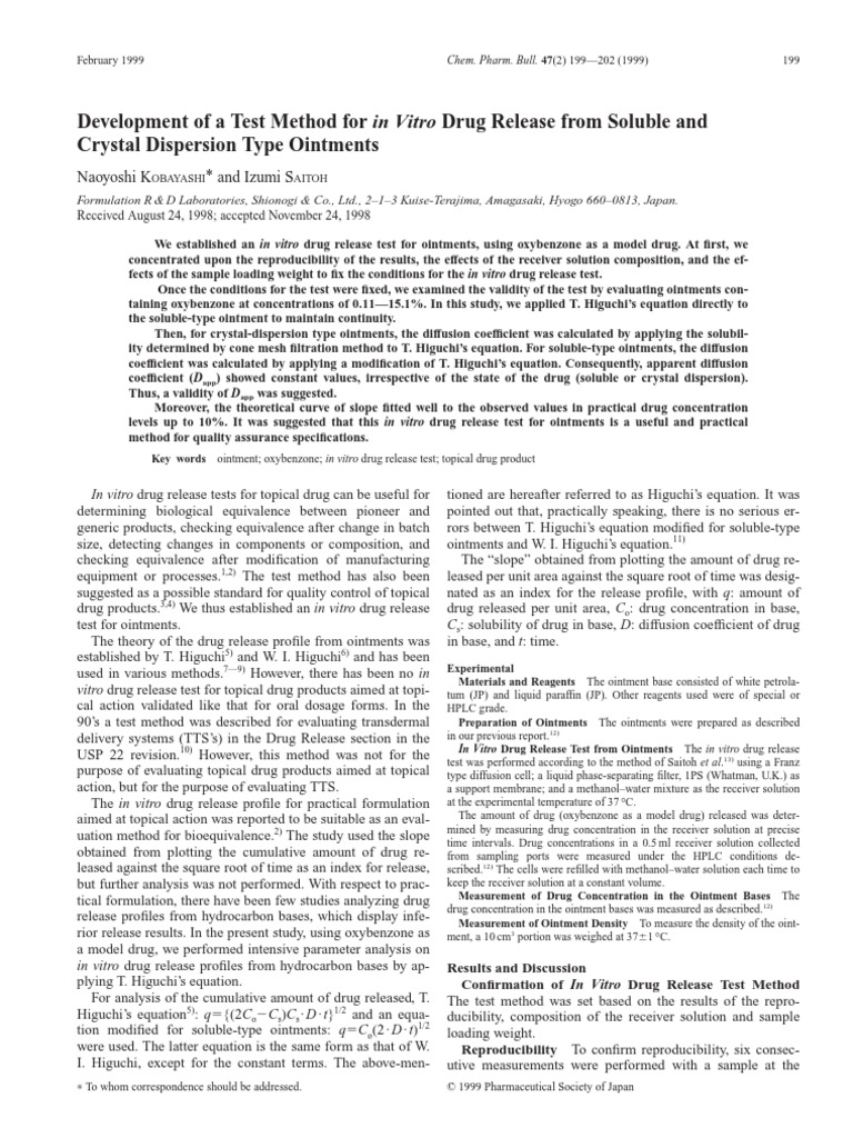 Development of A Test Method For in Vitro Drug Release | PDF | Topical ...