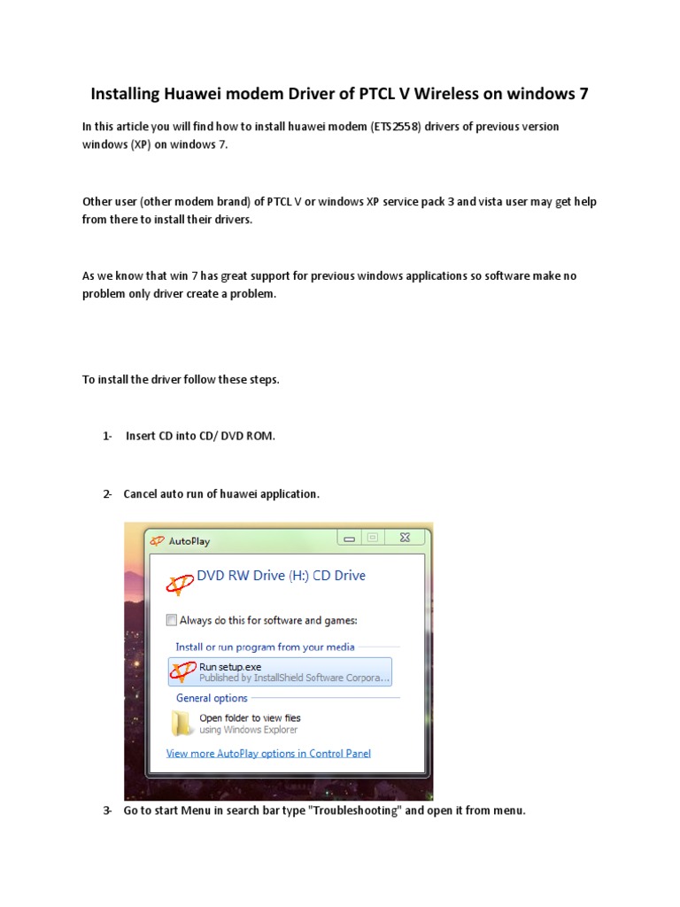 Install Huawei Modem Driver on Win 7 | PDF