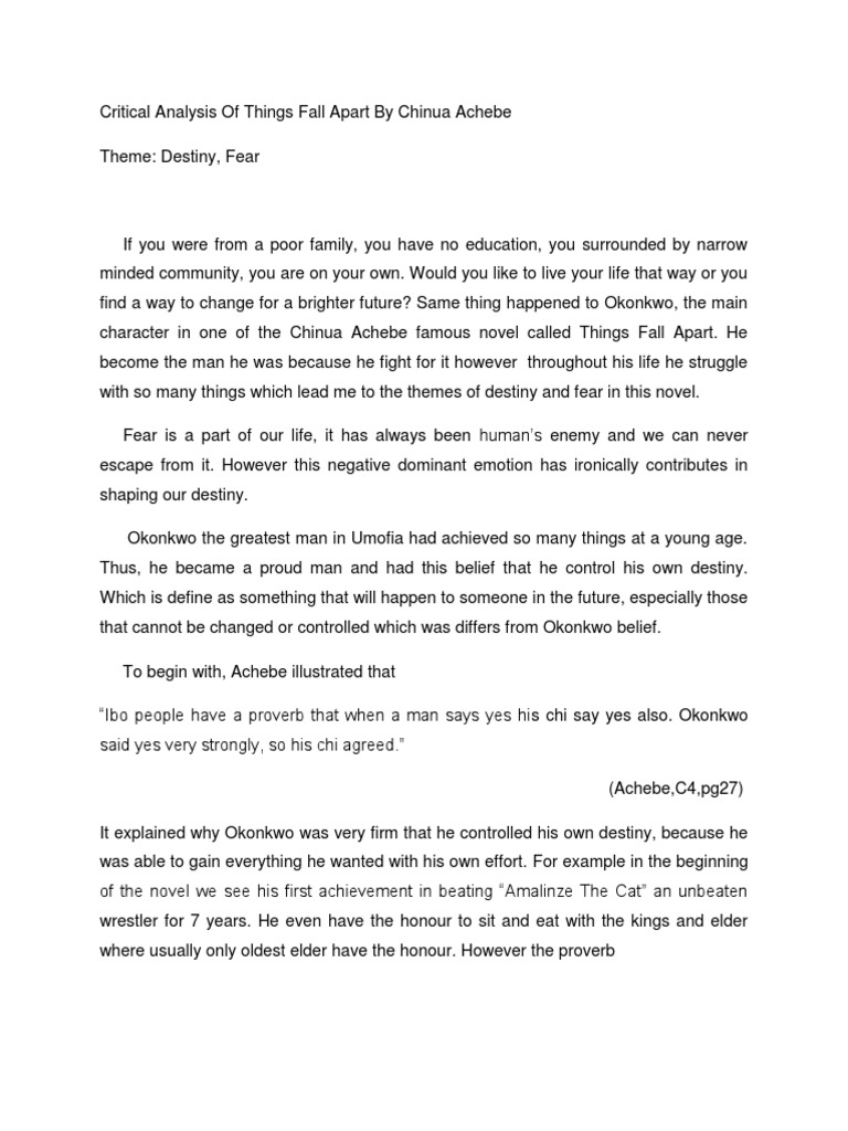 Critical analysis of things fall apart pdf image