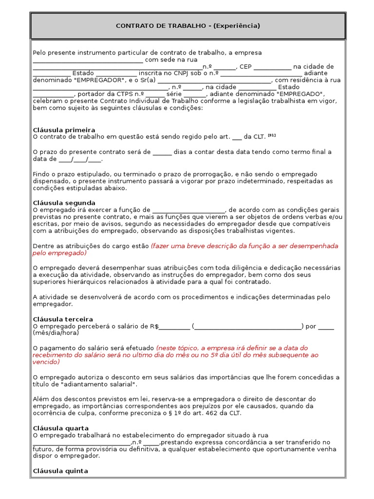 Contrato de Trabalho | PDF | Relações entre Empregados | Condições de ...
