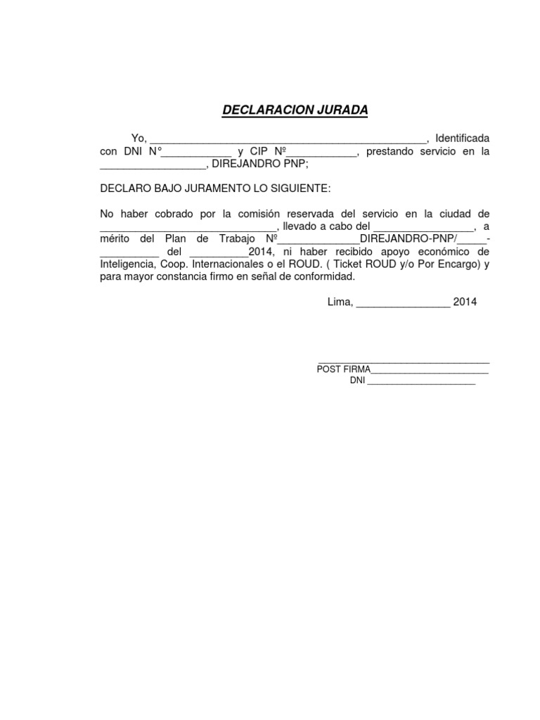 Declaracion Jurada Zona de Emergencia | PDF