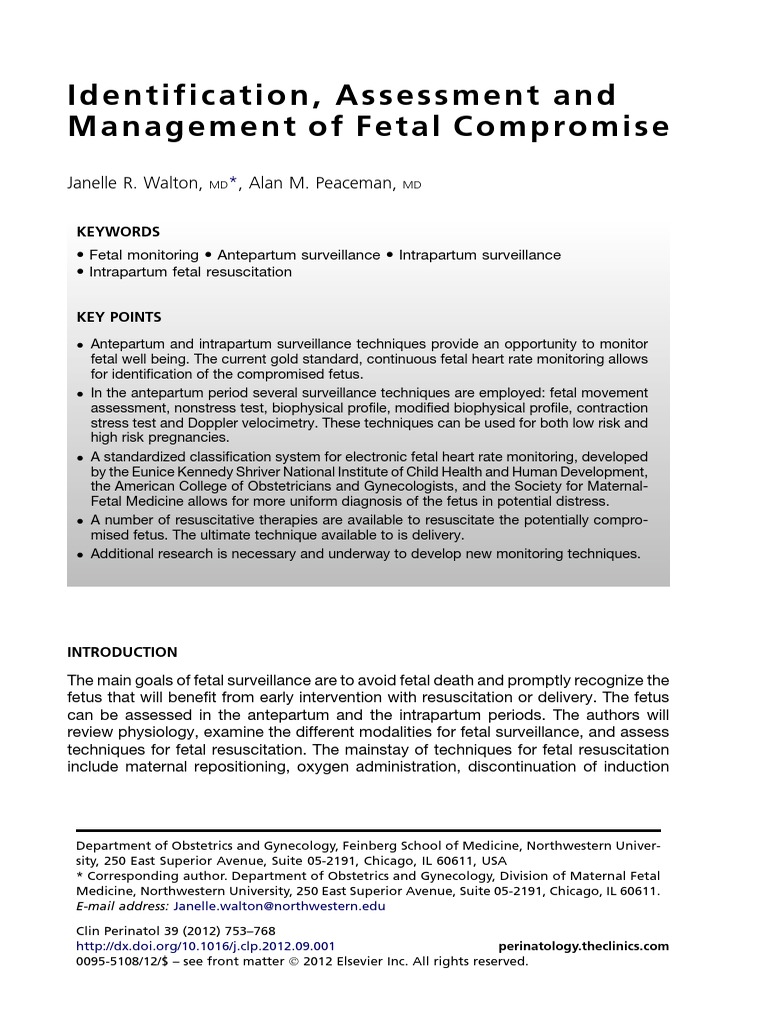 Identification Assessment and Management of Fetal Compromise Fetus
