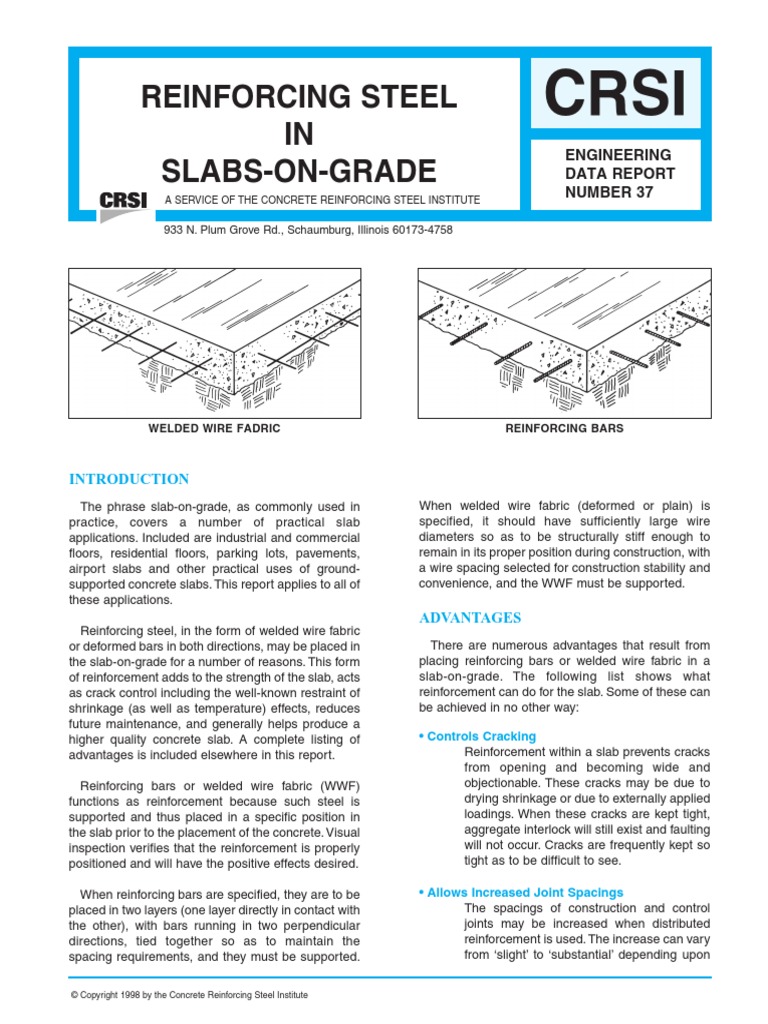 CRSI Reinforcing Steel in SlabsOnGrade Reinforced Concrete Concrete