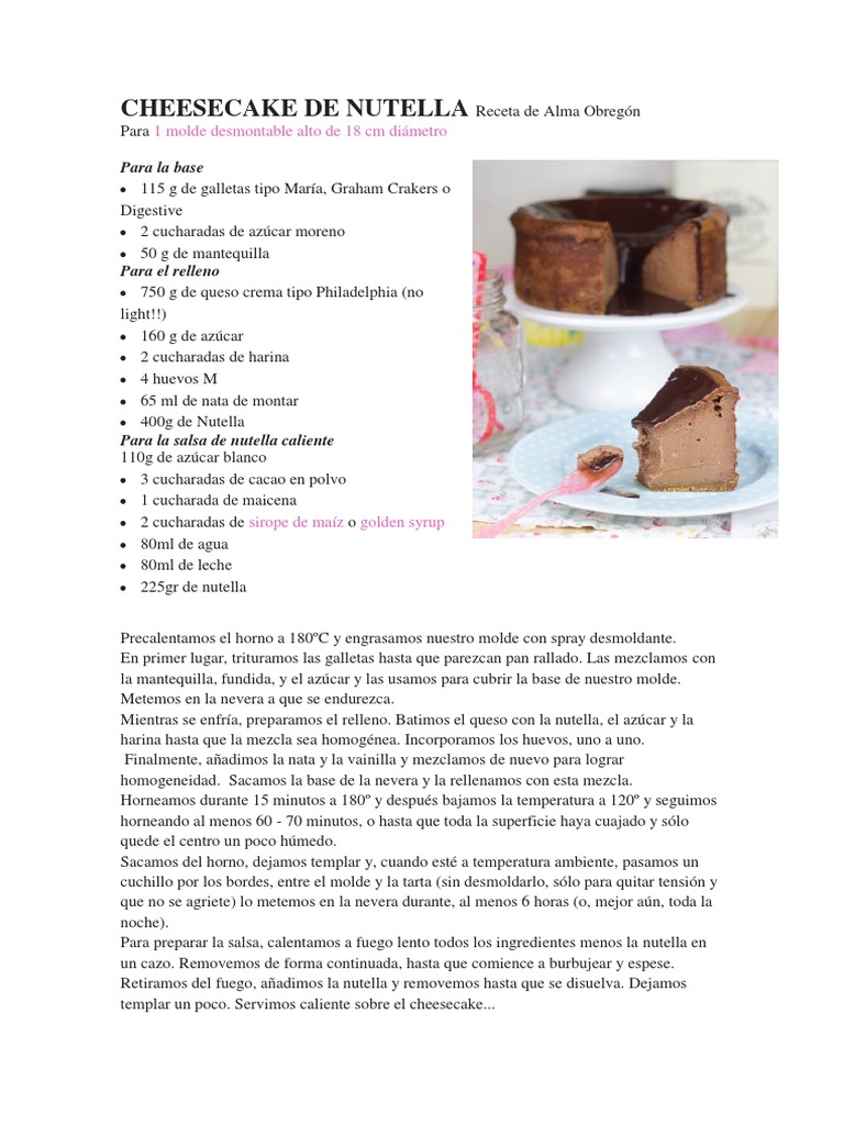 Cheesecake de Nutella Receta de Alma Obregón PDF