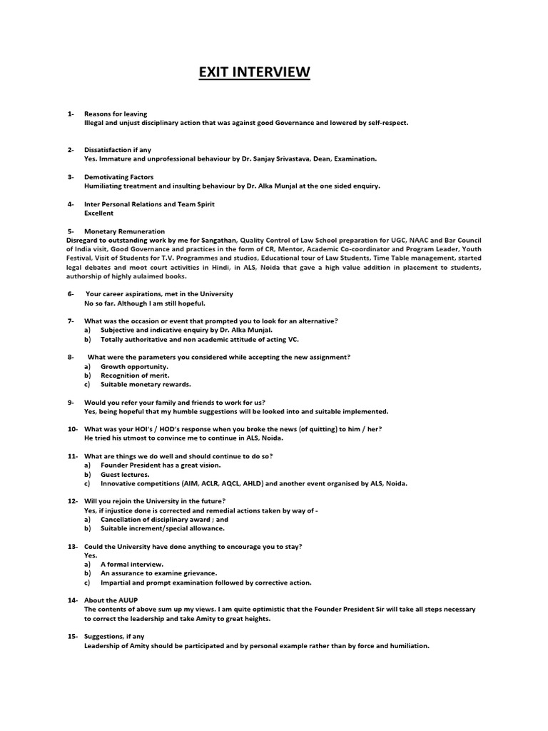 Exit Interview Insights and Suggestions | PDF