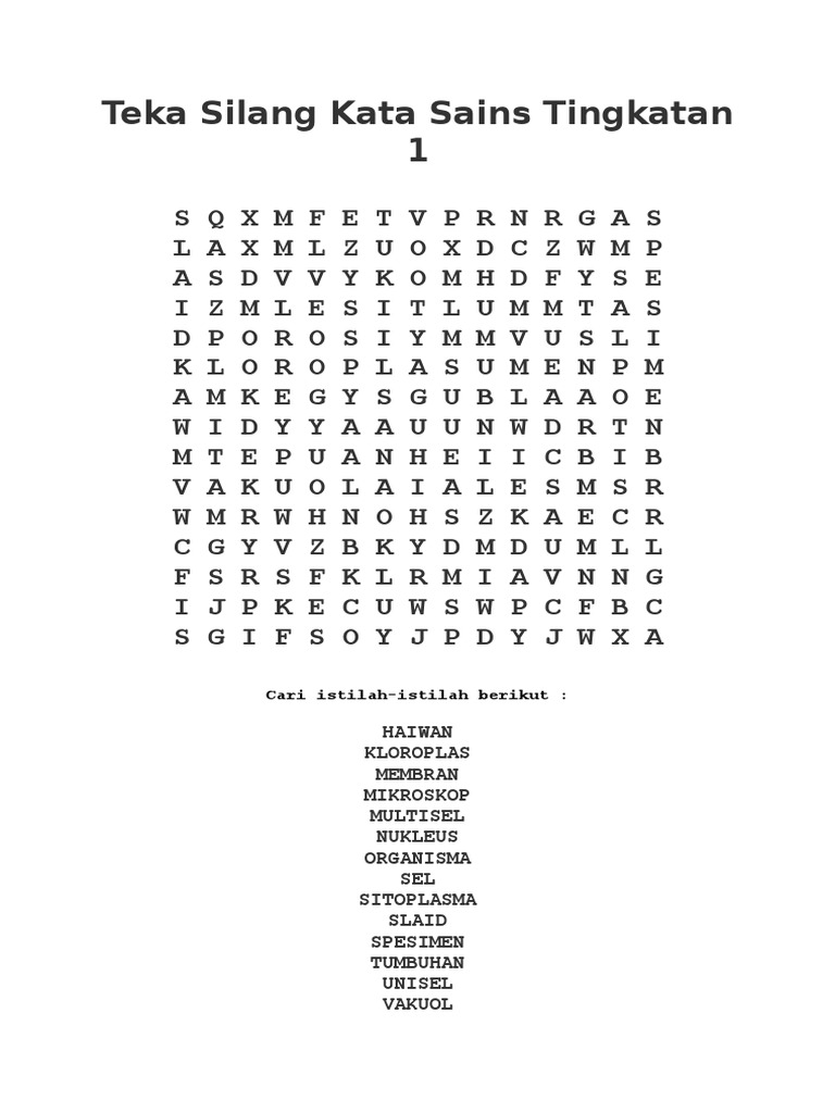 Teka Silang Kata Sains Tingkatan 1 2014 Pdf